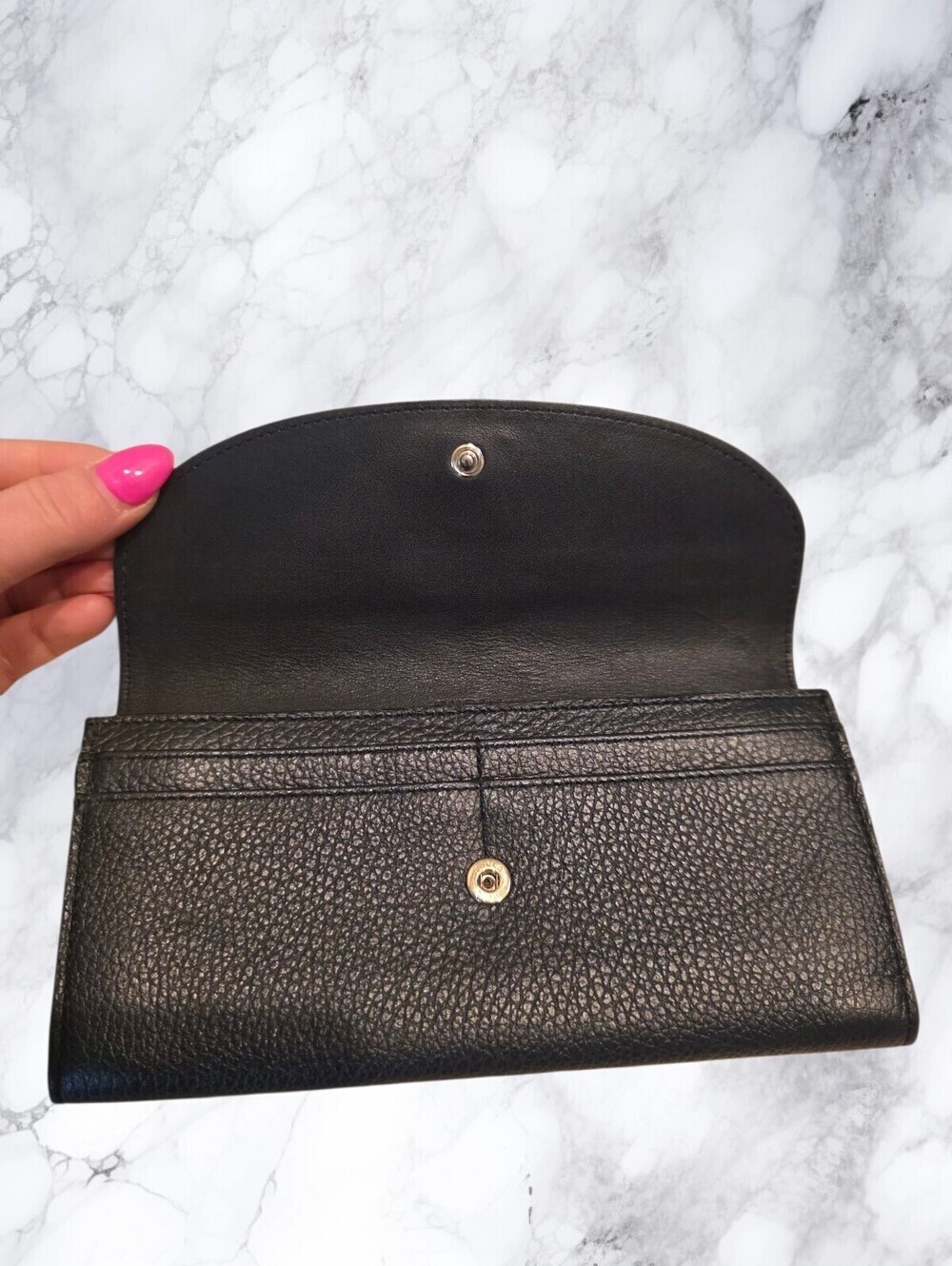 Furla Black Pebbled Leather Continental Wallet Long Zip Organizer Gold Logo - Picture 7 of 14